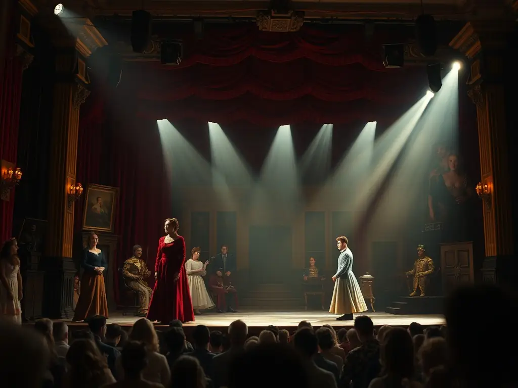 A vibrant photograph capturing the energy of a live theater performance at Théâtre La Passerelle, with actors on stage and an engaged audience.